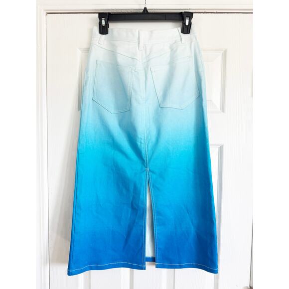 BRUCE GLEN BLUE OMBRE MIDI HIGH WAIST SKIRT - Picture 5 of 6